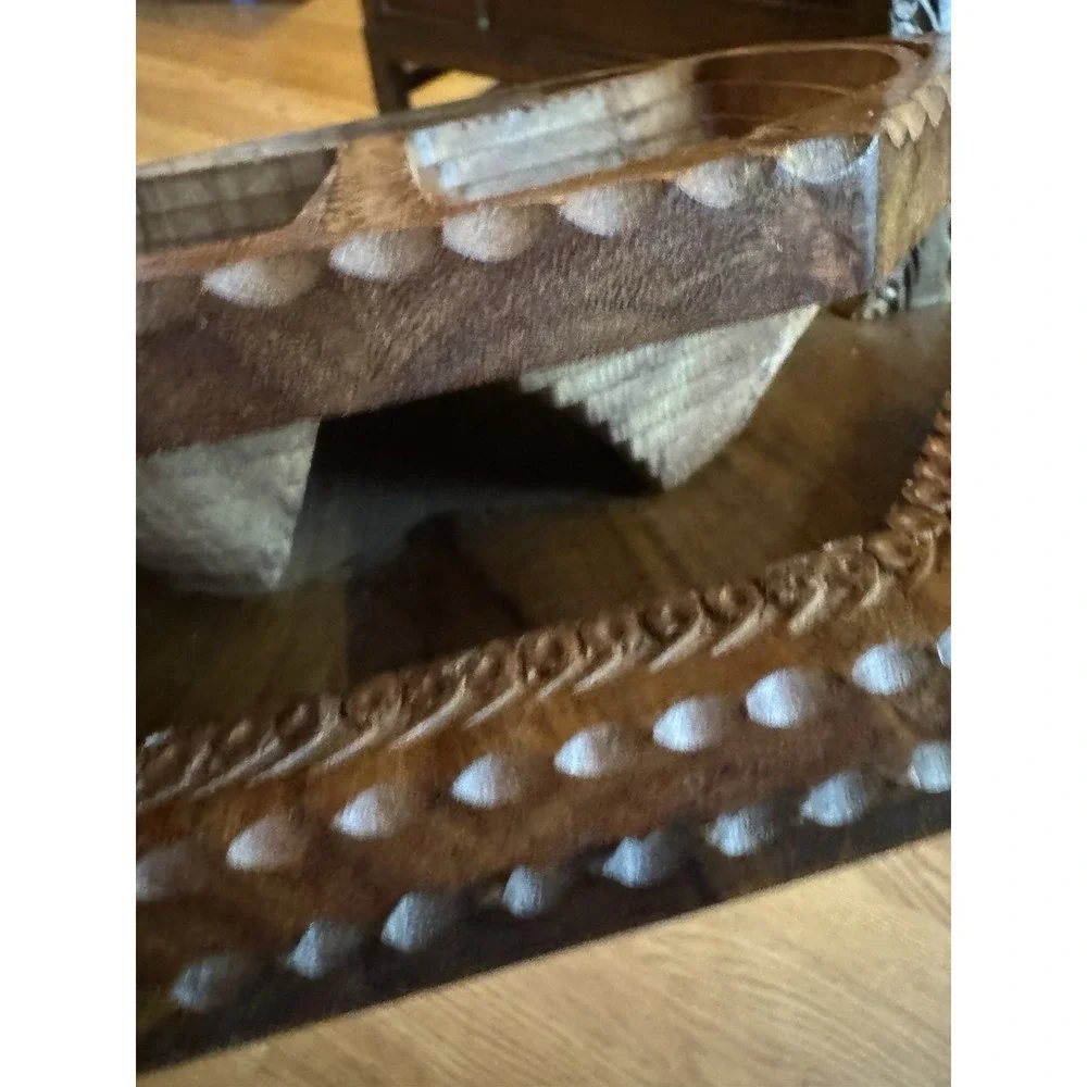 Vintage‎ 1970s Afghanistan Hand Carved Wooden Collapsible Basket